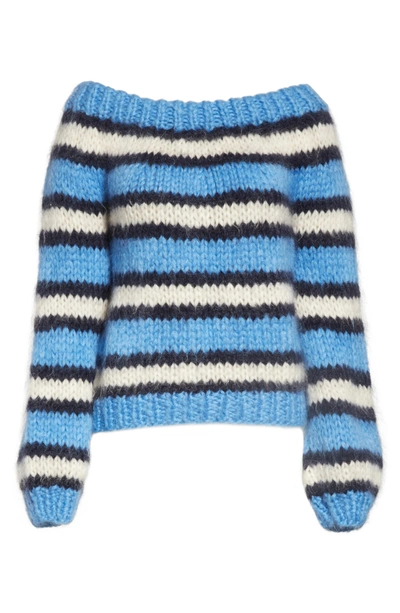 Shop Ganni Juilliard Stripe Mohair & Wool Sweater In Block Colour