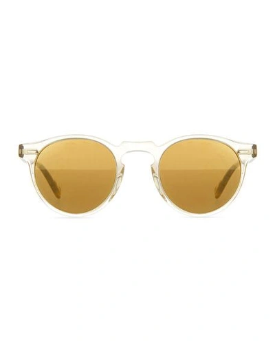 Shop Oliver Peoples Gregory Peck Round Plastic Sunglasses, Clear/tortoise