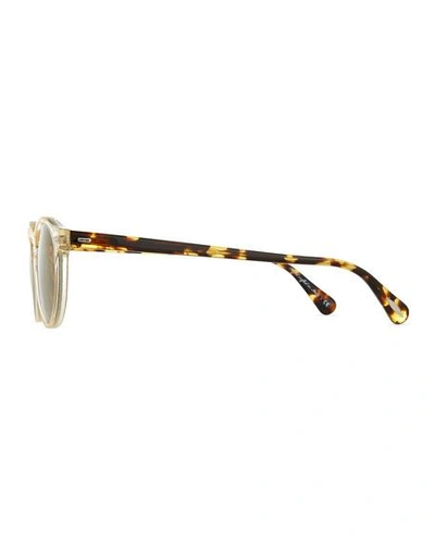 Shop Oliver Peoples Gregory Peck Round Plastic Sunglasses, Clear/tortoise