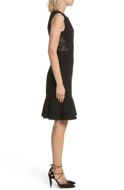 Shop Rebecca Taylor Lace Back Crepe & Tweed Dress In Black