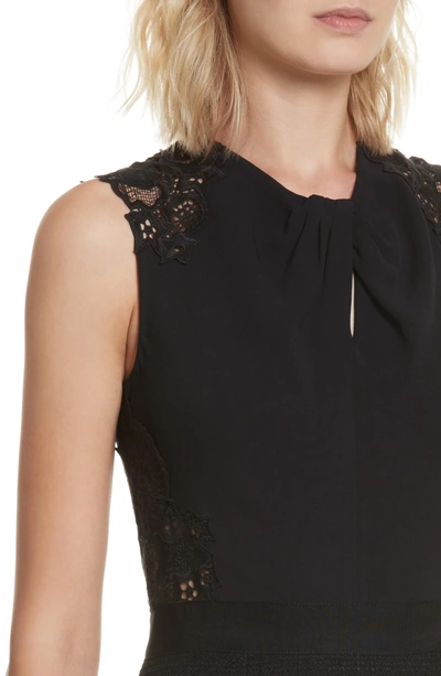 Shop Rebecca Taylor Lace Back Crepe & Tweed Dress In Black