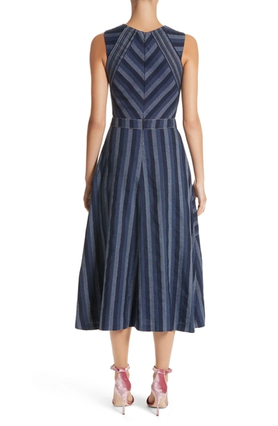 Shop Carolina Herrera Stripe Denim Midi Dress In Navy Stripe