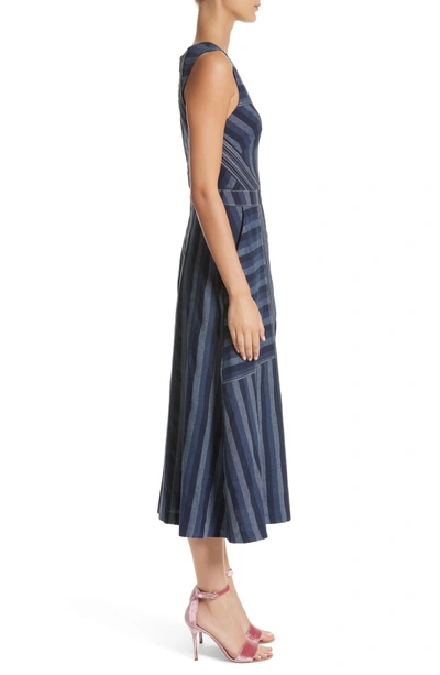 Shop Carolina Herrera Stripe Denim Midi Dress In Navy Stripe