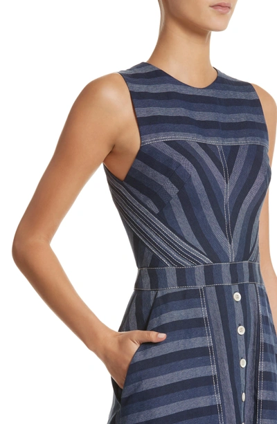 Shop Carolina Herrera Stripe Denim Midi Dress In Navy Stripe