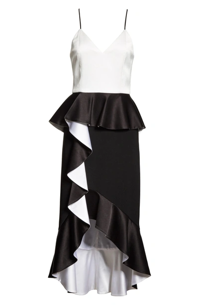Shop Alice And Olivia Oriana Ruffled High/low Dress In Black/ Off White