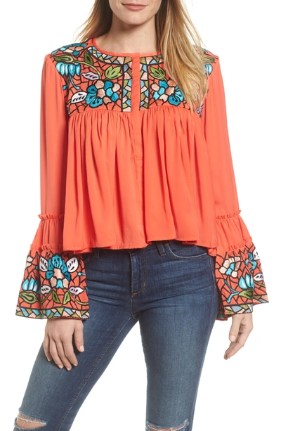 Shop Kas New York Malo Embroidered Button Blouse In Coral