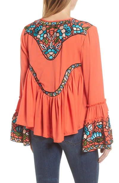 Shop Kas New York Malo Embroidered Button Blouse In Coral