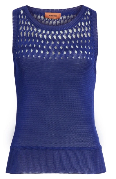 Shop Missoni Cutout Knit Cotton Tank In Blue