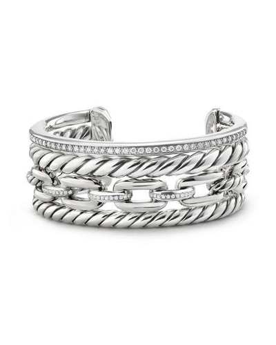 Shop David Yurman Wellesley Sterling Silver Four-row Cuff Bracelet With Diamonds In White/silver