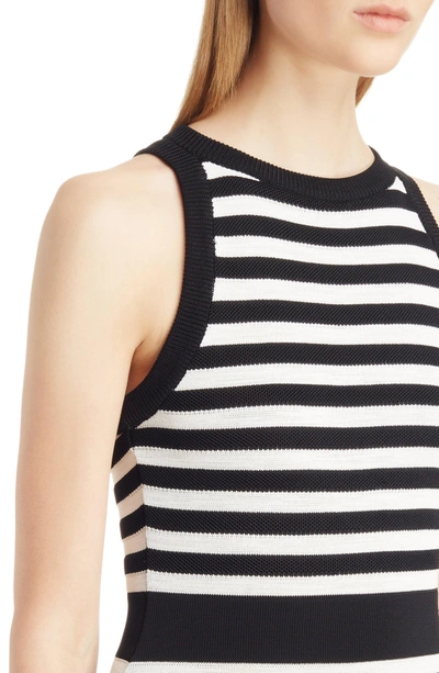 Shop Balmain Stripe Knit Minidress In Black And White