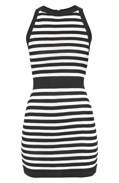 Shop Balmain Stripe Knit Minidress In Black And White