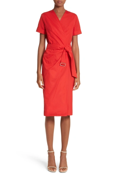 Shop Max Mara Dalmine Cotton Wrap Dress In Red