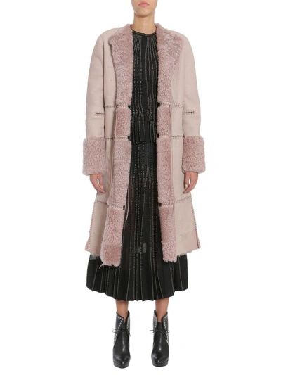 Shop Alexander Mcqueen Long Shearling Coat In Rosa