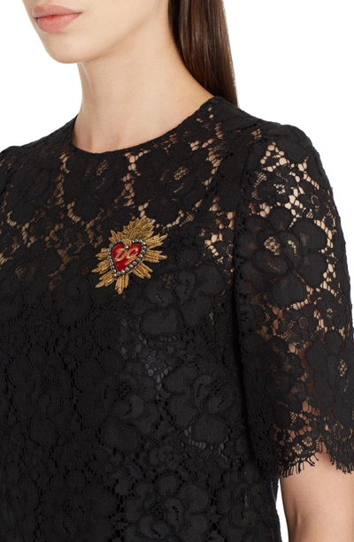 Shop Dolce & Gabbana Heart Patch Lace Top In Black