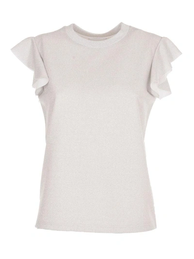 Shop Dondup Ruffled T-shirt In Silver