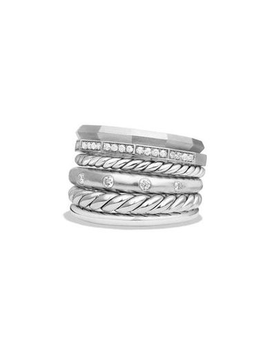 Shop David Yurman 16mm Stax Wide Stacked Ring With Diamonds In Silver