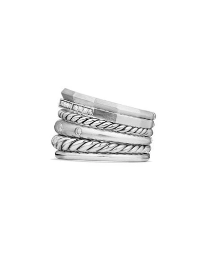 Shop David Yurman 16mm Stax Wide Stacked Ring With Diamonds In Silver
