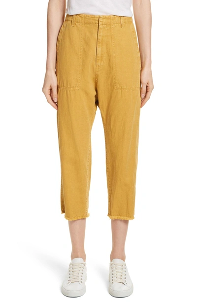 Shop Nili Lotan Luna Cotton & Linen Twill Crop Pants In Mustard