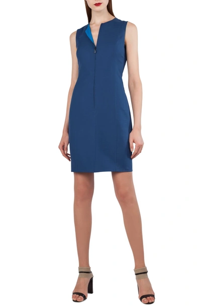 Shop Akris Reversible Double Faced Cotton & Silk Dress In Denim Atlantic