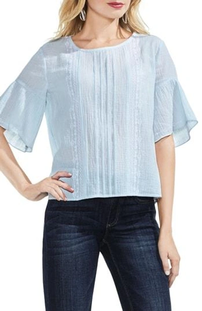 Shop Vince Camuto Embroidered Crinkle Cotton Top In Chalk Blue