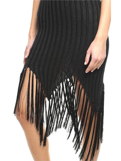 Shop Moschino Fringed Viscose Rib-knit Dress In Nero