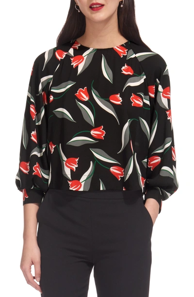 Shop Whistles Tulip Print Puff Sleeve Top In Multicolor