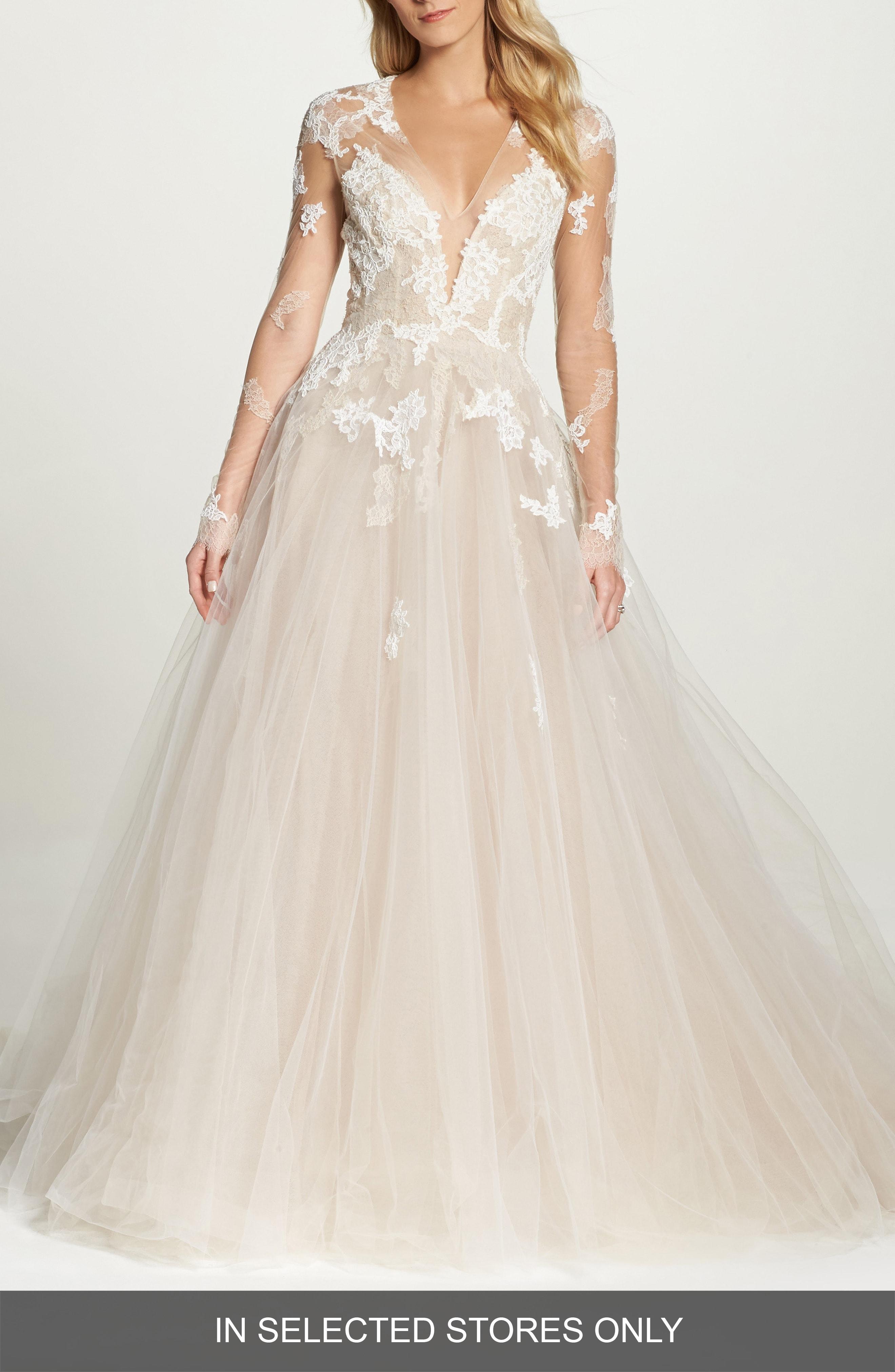 monique lhuillier long sleeve lace wedding dress