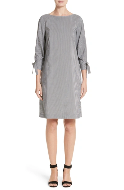 Shop Lafayette 148 Paige Stripe Cotton & Silk Shift Dress In Black Multi