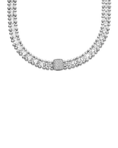 Shop Lagos Caviar Spark Diamond Collar Necklace In Silver