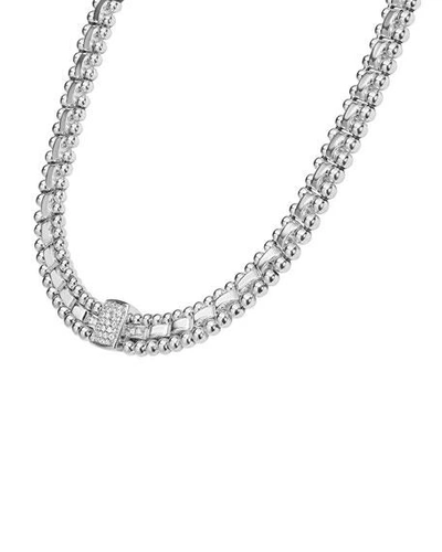 Shop Lagos Caviar Spark Diamond Collar Necklace In Silver