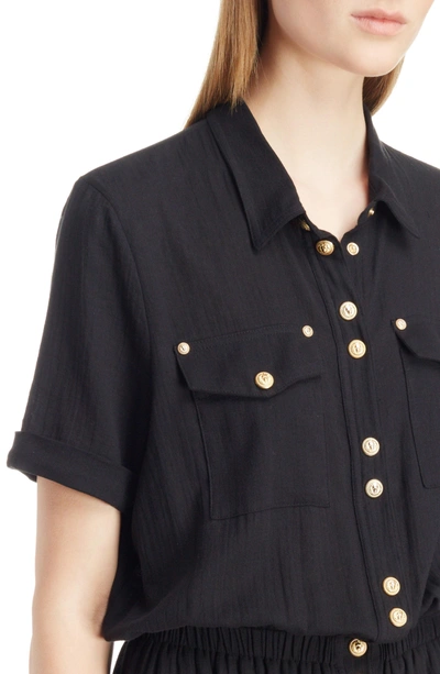 Shop Balmain Button Front Cotton Maxi Dress In Black