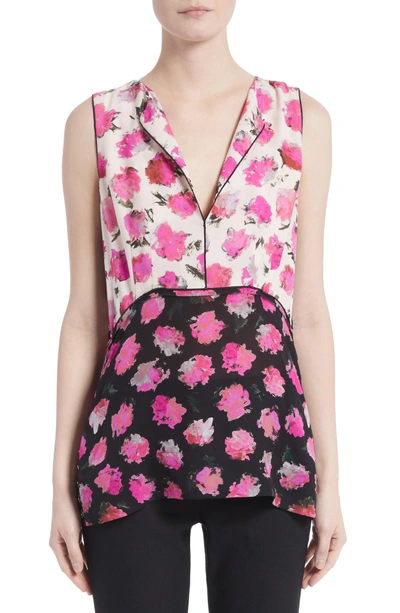 Shop Proenza Schouler Floral Print Silk Georgette Top In Black/ Fucshia Carnation