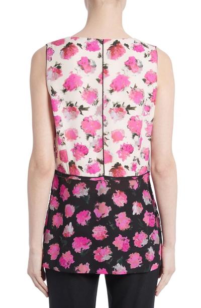 Shop Proenza Schouler Floral Print Silk Georgette Top In Black/ Fucshia Carnation