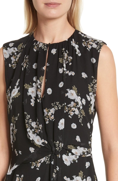 Shop Vince Tossed Floral Side Drape Silk Maxi Dress In Black