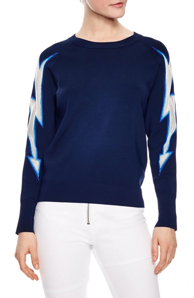Shop Sandro Mesh Inset Sweater In Navy Blue