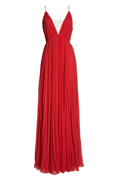 Shop Jill Jill Stuart Pleated Empire Waist Gown In Poppy Red/ Nude
