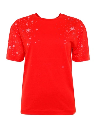 Shop Stella Mccartney Devoré Stars T-shirt In Lipstick (red)