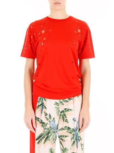 Shop Stella Mccartney Devoré Stars T-shirt In Lipstick (red)