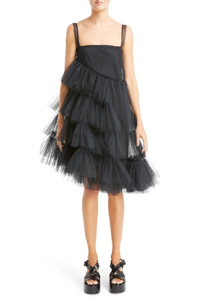 Shop Simone Rocha Turbo Tiered Tulle Dress In Black