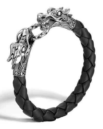 Shop John Hardy Woven Leather & Dragon-head Bracelet In Black