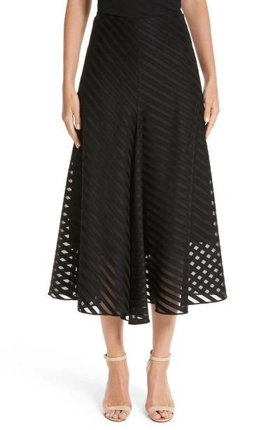 Shop Akris Diagonal Stripe Cotton Voile Midi Skirt In Black