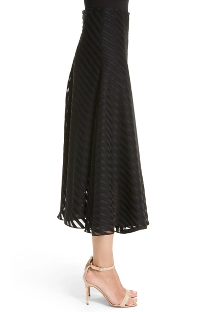 Shop Akris Diagonal Stripe Cotton Voile Midi Skirt In Black
