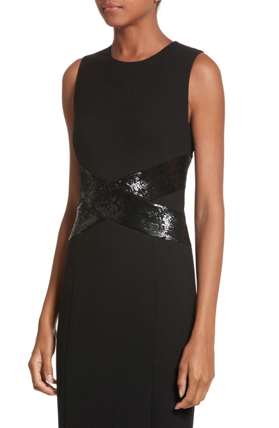 Shop Michael Kors Sequined Stretch Boucle Crepe Sheath In Black