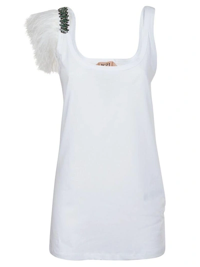 Shop N°21 Crystal And Feather Top In Optic White