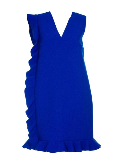 Shop Msgm Ruffled Trim Dress In Blue