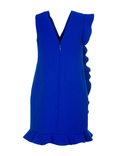 Shop Msgm Ruffled Trim Dress In Blue