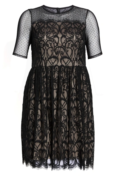 Shop London Times Illusion Lace Fit & Flare Dress In Black