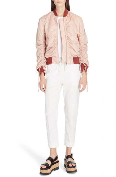 Shop Kenzo Ruched Sleeve Bomber Jacket In Beige