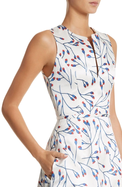Shop Carolina Herrera Floral Split Neck Fit & Flare Dress In Ivory Multi