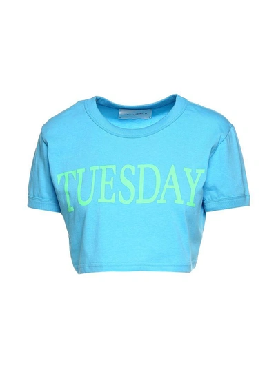Shop Alberta Ferretti Tuesday Cotton-jersey Cropped T-shirt In Turchese